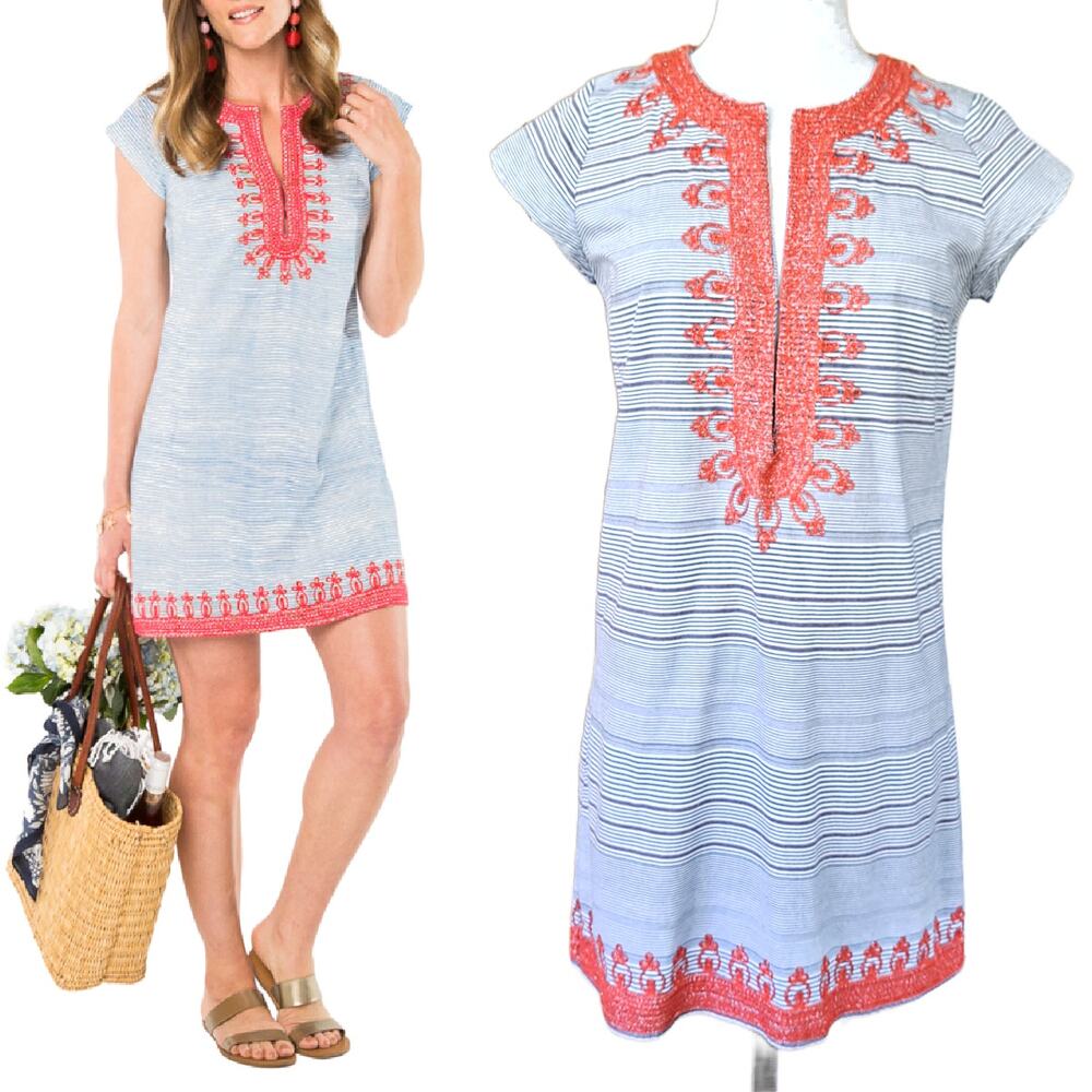 CALYPSO ST BARTH Ro Stripe Rowena Tunic Mini Dress Blue Orange Beachy Boho